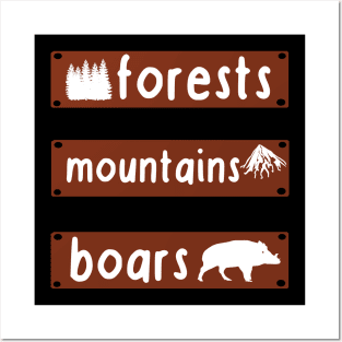 Wild boar forest mountains design men fan hunter Posters and Art